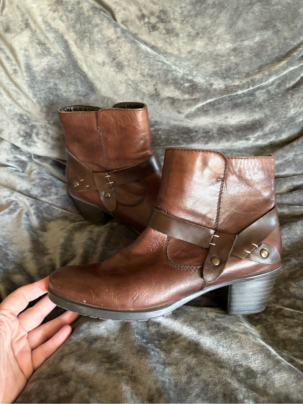 Rieker Brown Leather Ankle Booties with Harness Strap